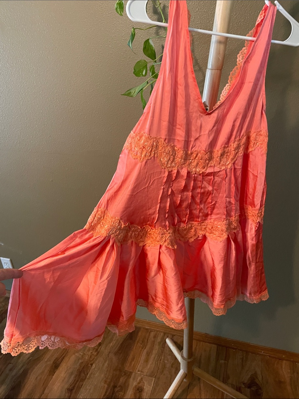NWOT Free People Coral Lace-Trim Mini Dress - Picture 5 of 6